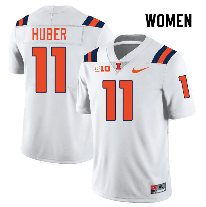 Women #11 Jacob Huber Illinois Fighting Illini College Football Jerseys Stitched-White